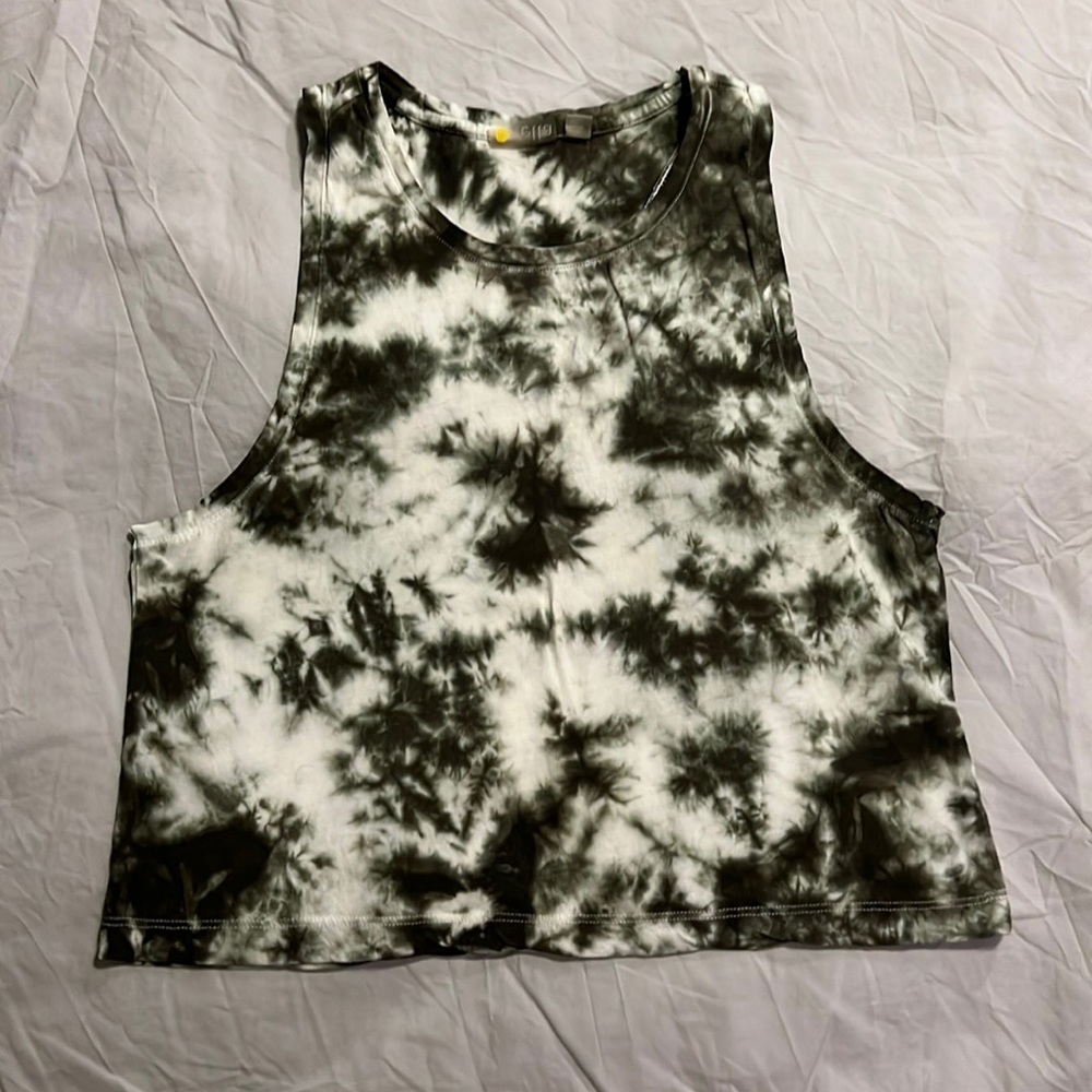 Zella Black and White Tie-Dye Crop Tank